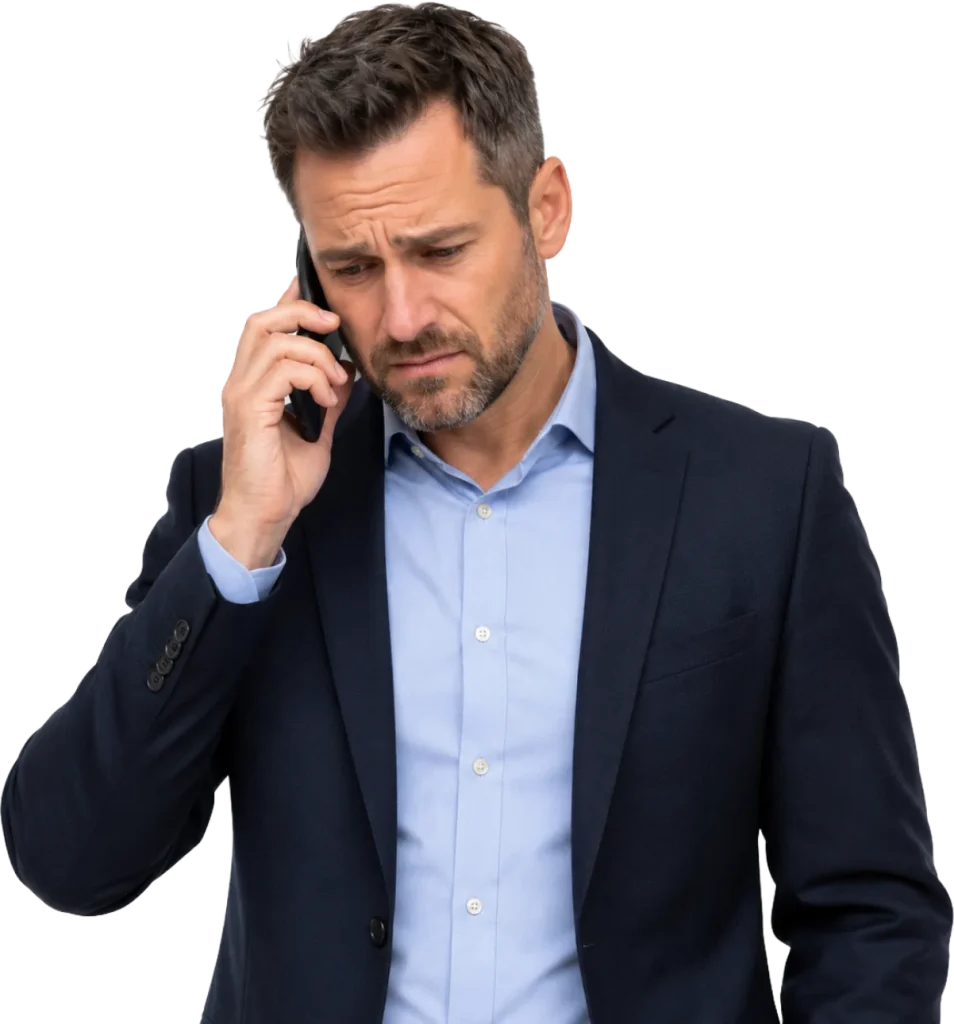 Homme d’affaires au téléphone — systèmes téléphoniques traditionnels complexes